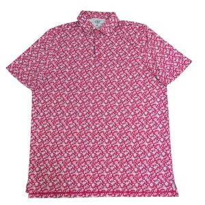 1764 Signature Polo Shirt, Red Pink Flora Flowers, Men's Large, Golf Tennis
